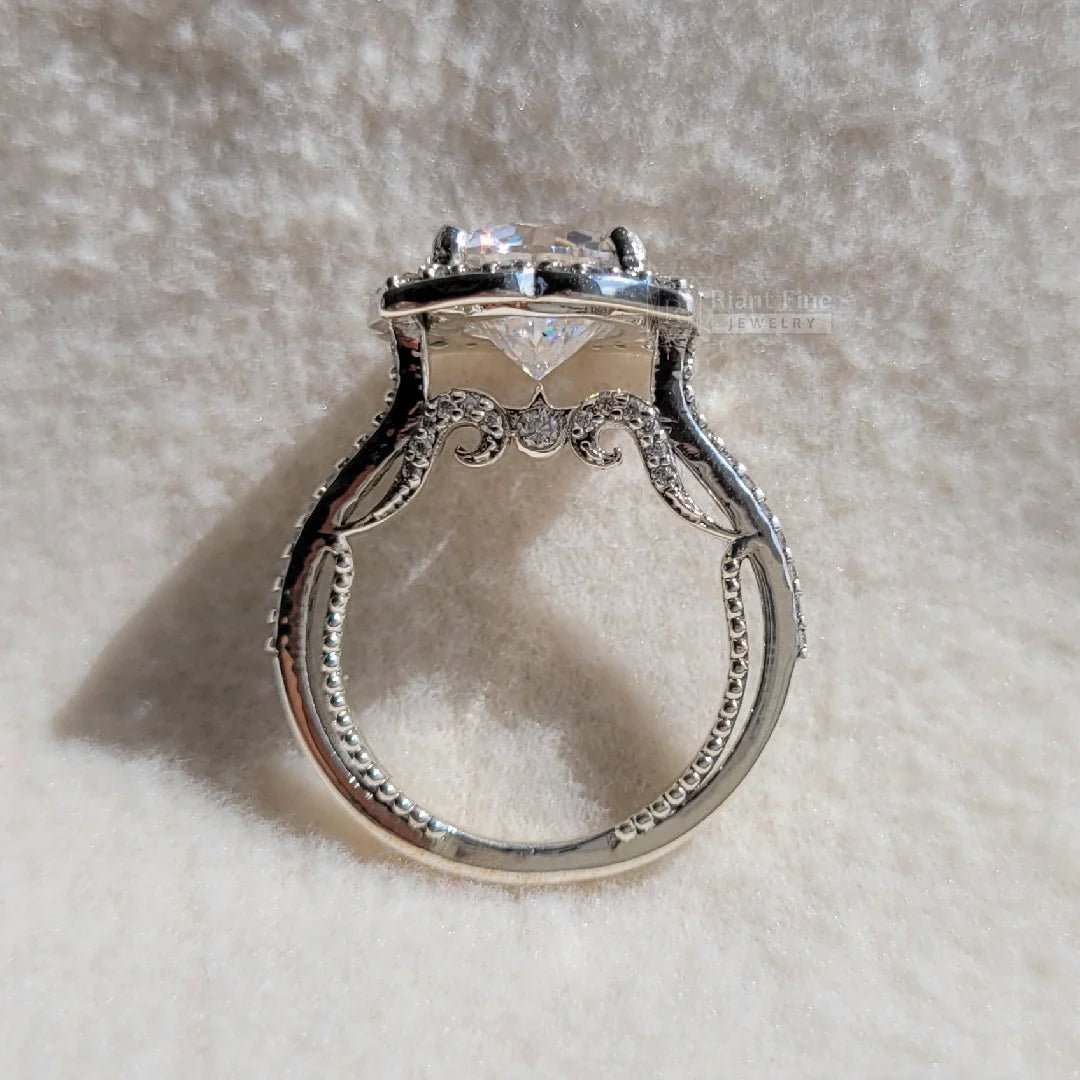 5 Carat Round Moissanite Art Deco Gold Engagement Ring - Riant Fine Jewelry