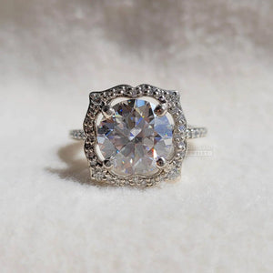 5 Carat Round Moissanite Art Deco Gold Engagement Ring
