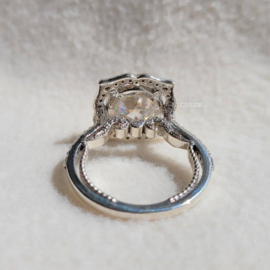 5 Carat Round Moissanite Art Deco Gold Engagement Ring - Riant Fine Jewelry