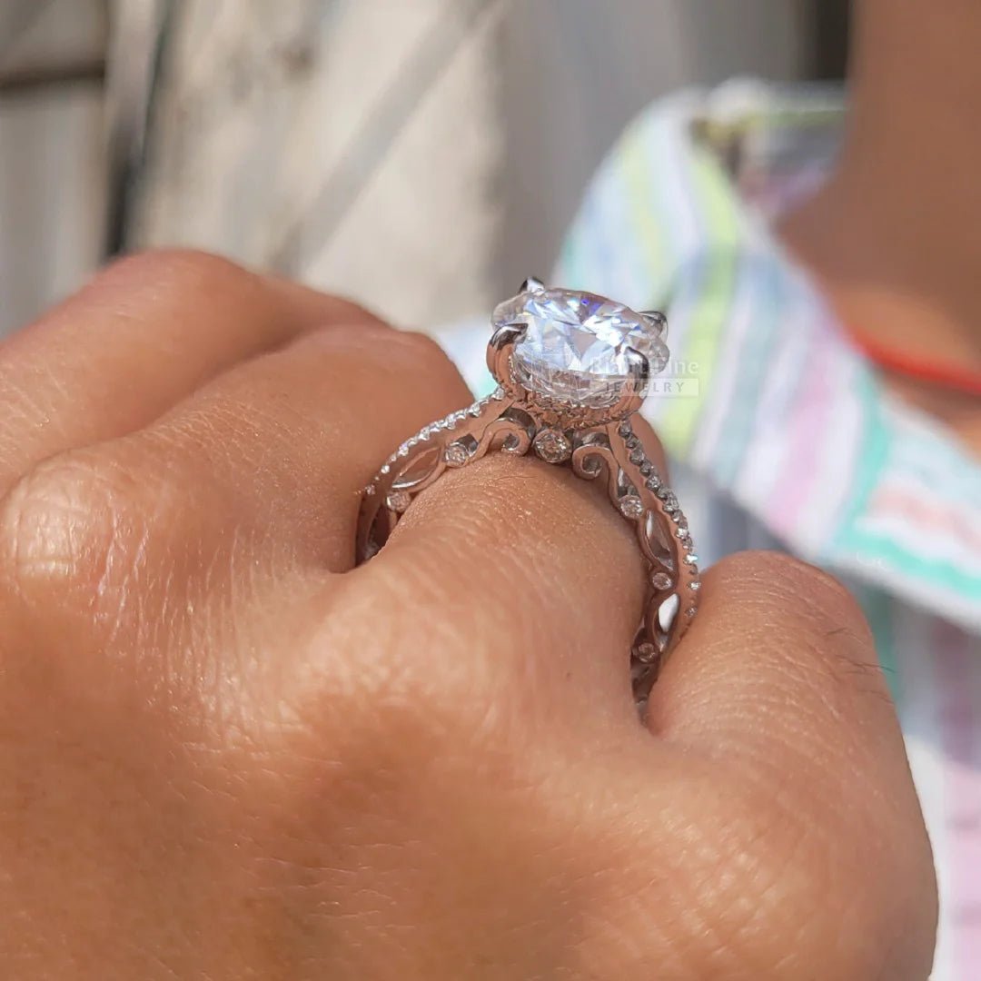 5 Carat Round Moissanite Diamond Vintage Wedding Ring - Riant Fine Jewelry LLC
