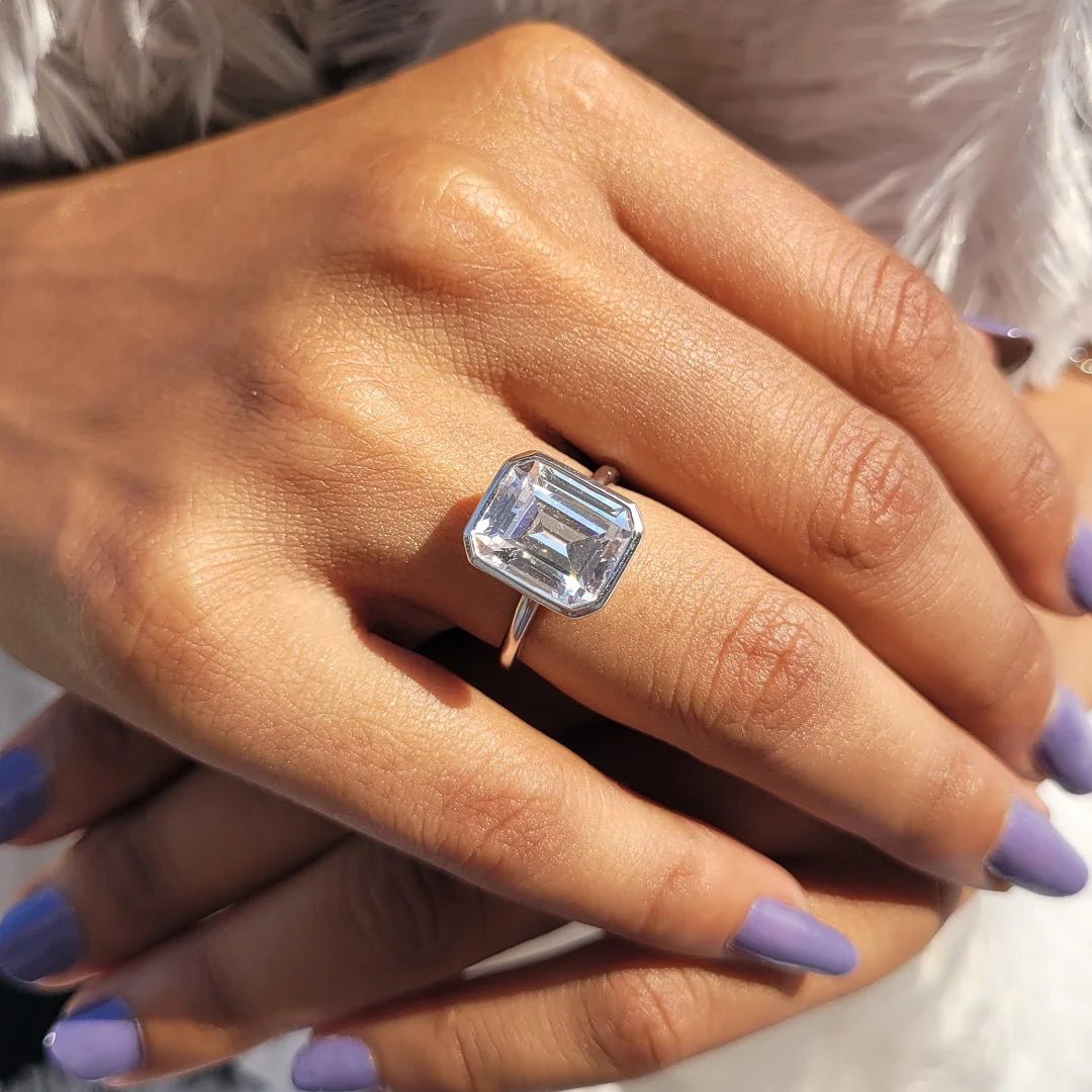 5 Ct Emerald Lab Diamond Gold Bezel Engagement Ring - Riant Fine Jewelry