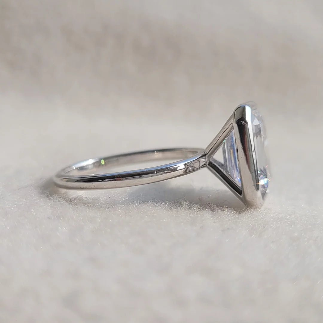 5 Ct Emerald Lab Diamond Gold Bezel Engagement Ring - Riant Fine Jewelry