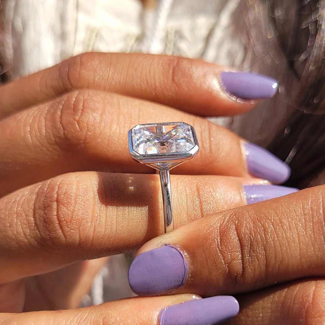 5 Ct Emerald Lab Diamond Gold Bezel Engagement Ring - Riant Fine Jewelry