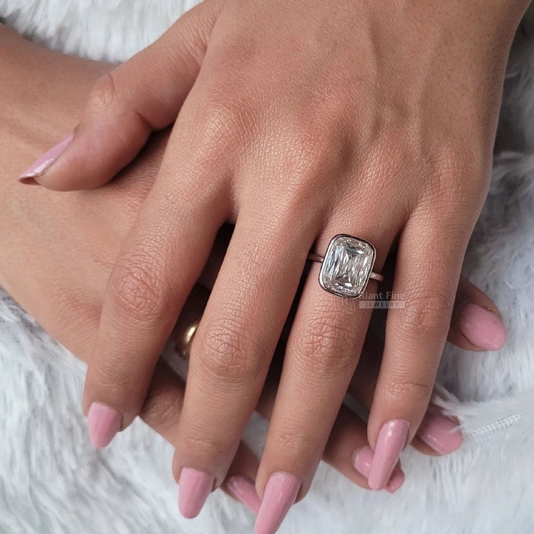 6 Ct Radiant Cut Moissanite Bezel Set Engagement Ring - Riant Fine Jewelry LLC