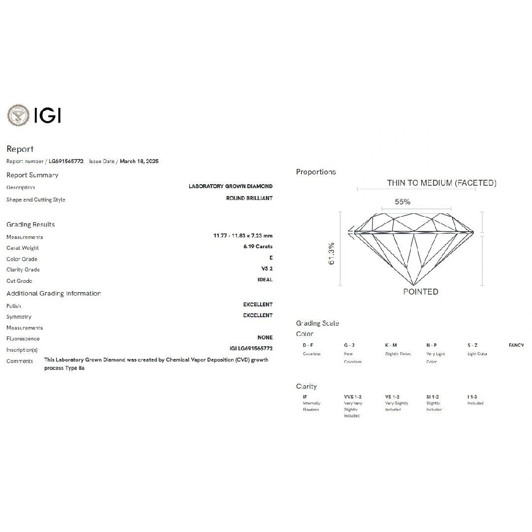 6.19 Carat Round Cut Lab Grown Diamond - Riant Fine Jewelry