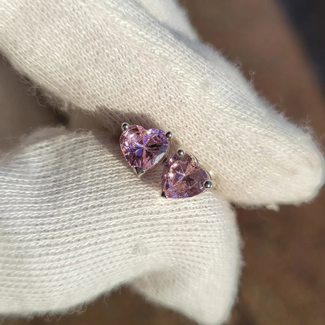 Heart stud earrings with pink sapphire