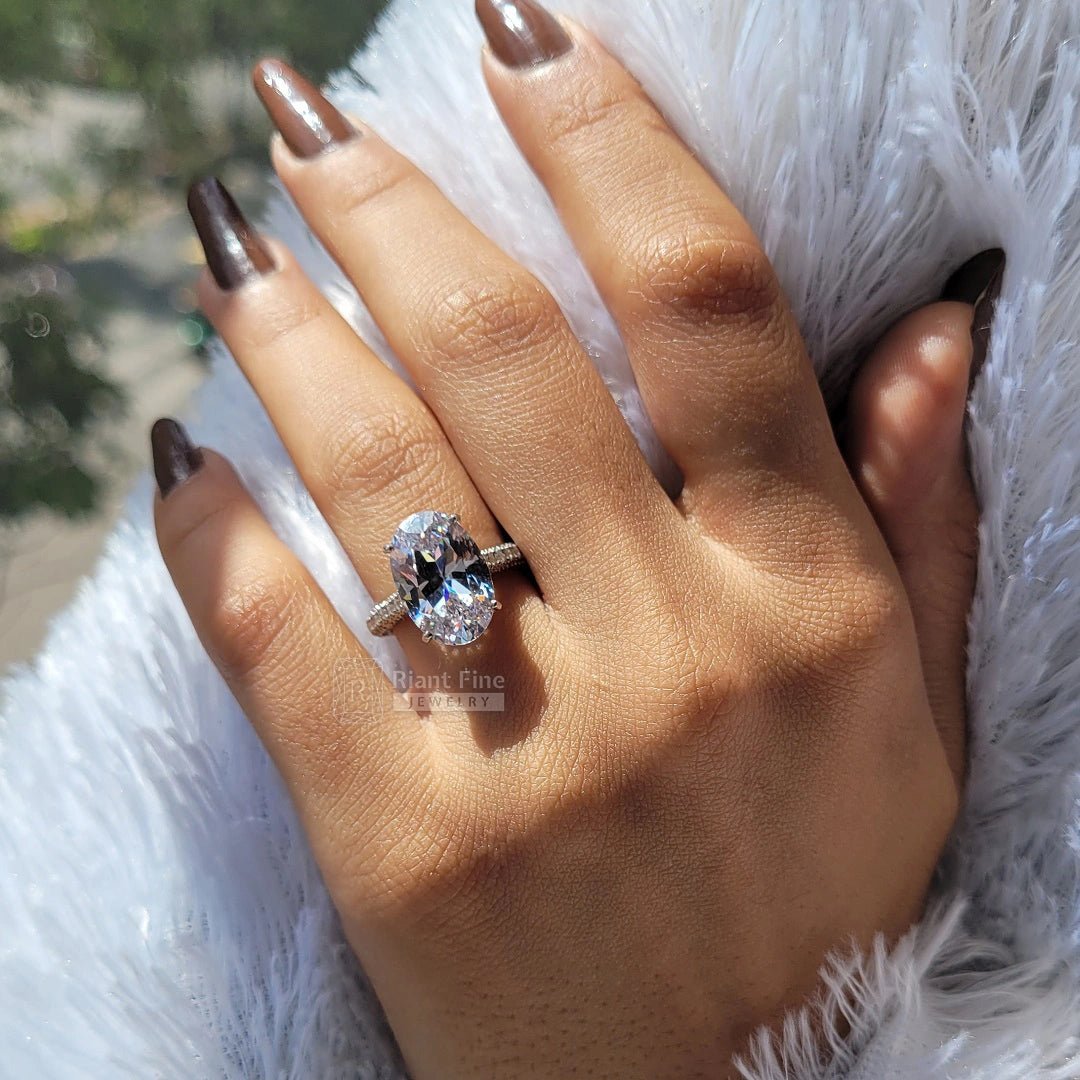 7 Ct Oval Diamond Engagement Ring in 14K White Gold - Riant Fine Jewelry