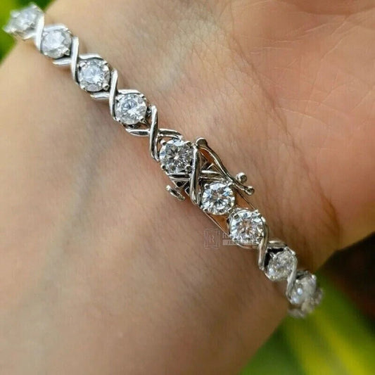 7 Ct Round Moissanite X Link Tennis Bracelet for Women - Riant Fine Jewelry LLC