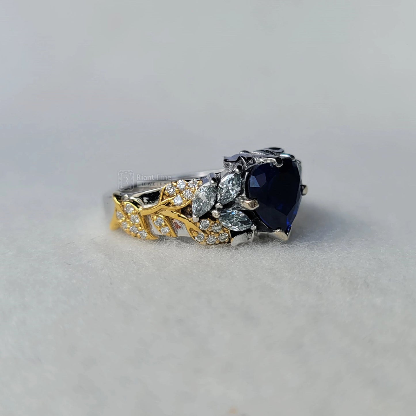 7 mm Heart Cut Blue Sapphire Engagement Ring in Gold - Riant Fine Jewelry LLC