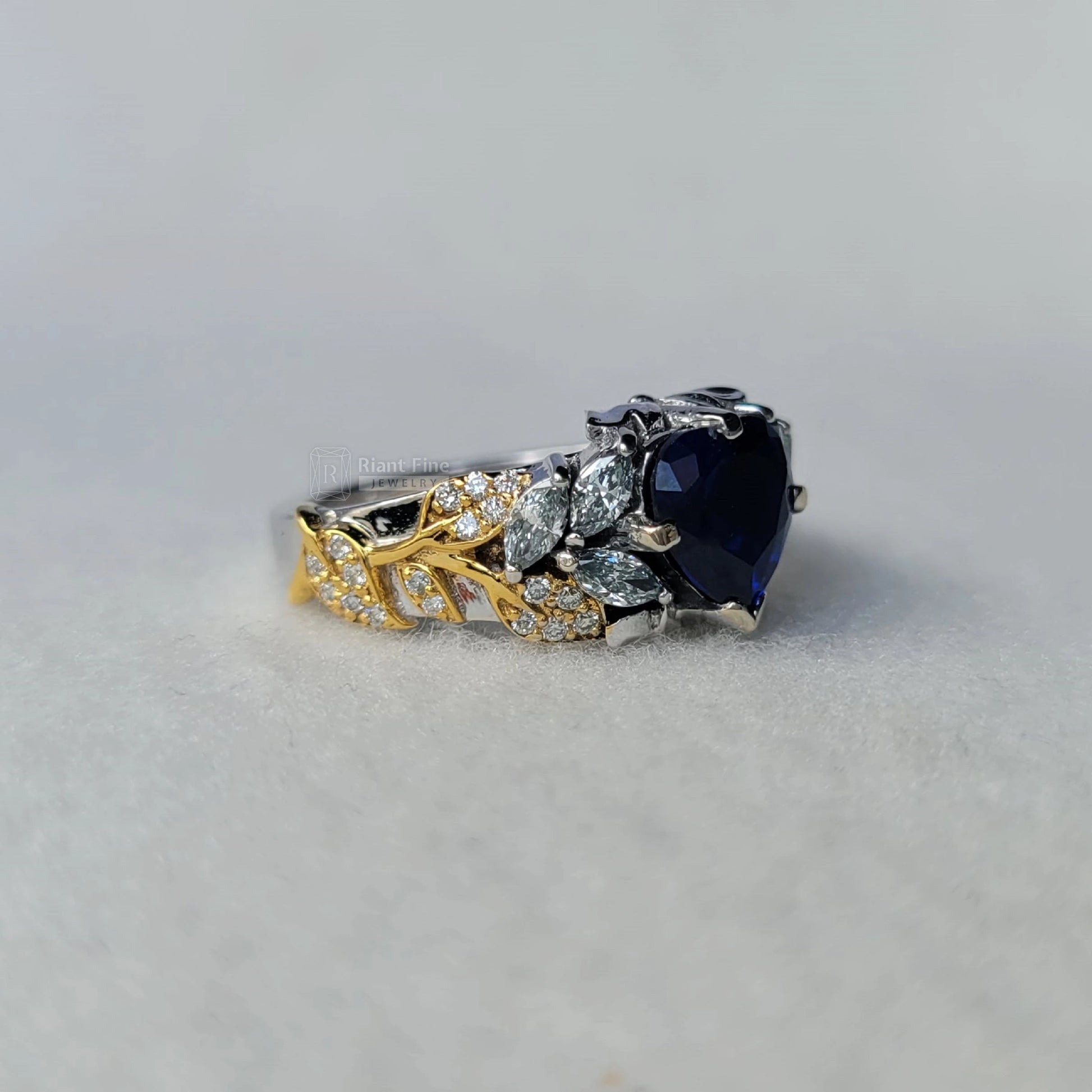 7 mm Heart Cut Blue Sapphire Engagement Ring in Gold - Riant Fine Jewelry LLC