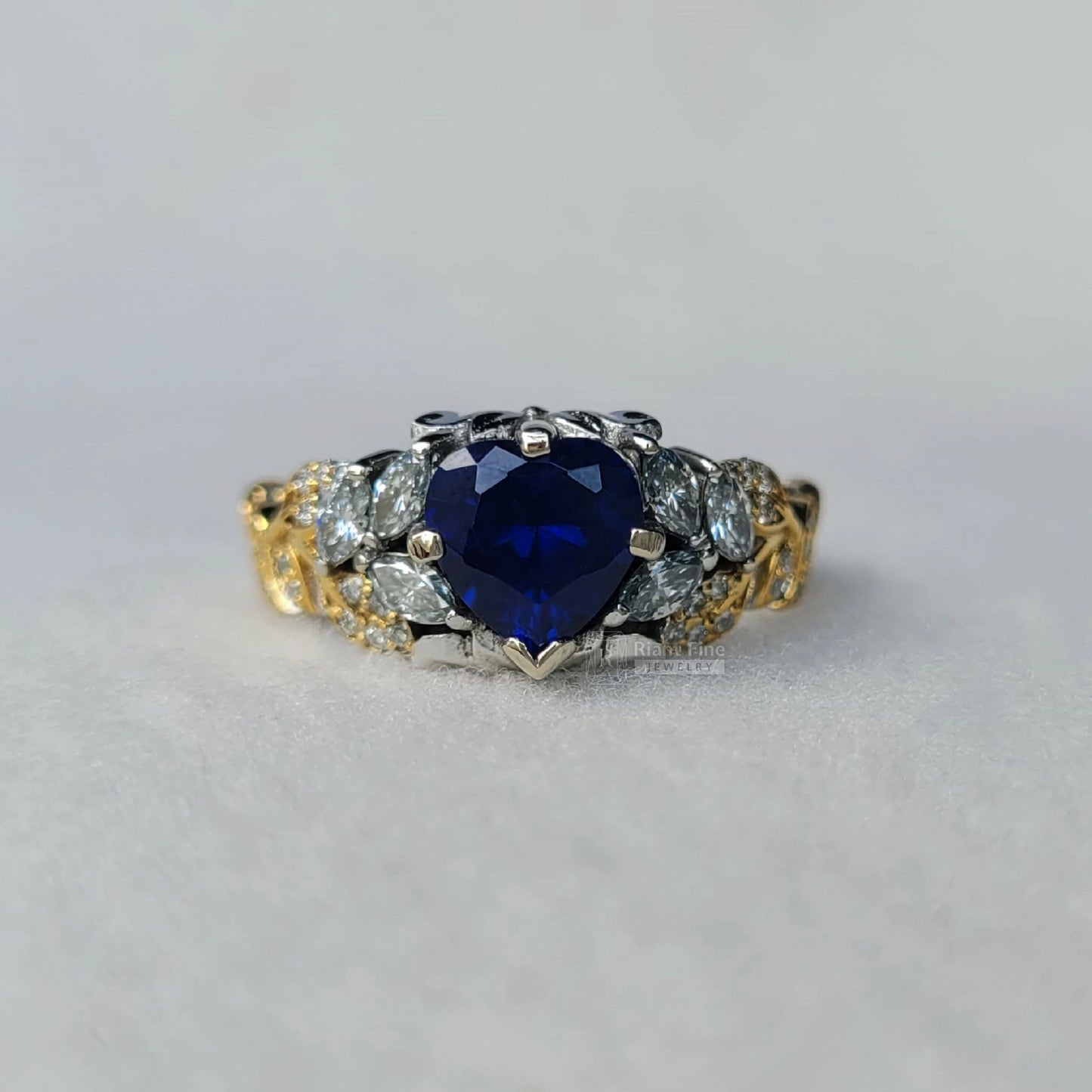 7 mm Heart Cut Blue Sapphire Engagement Ring in Gold - Riant Fine Jewelry LLC