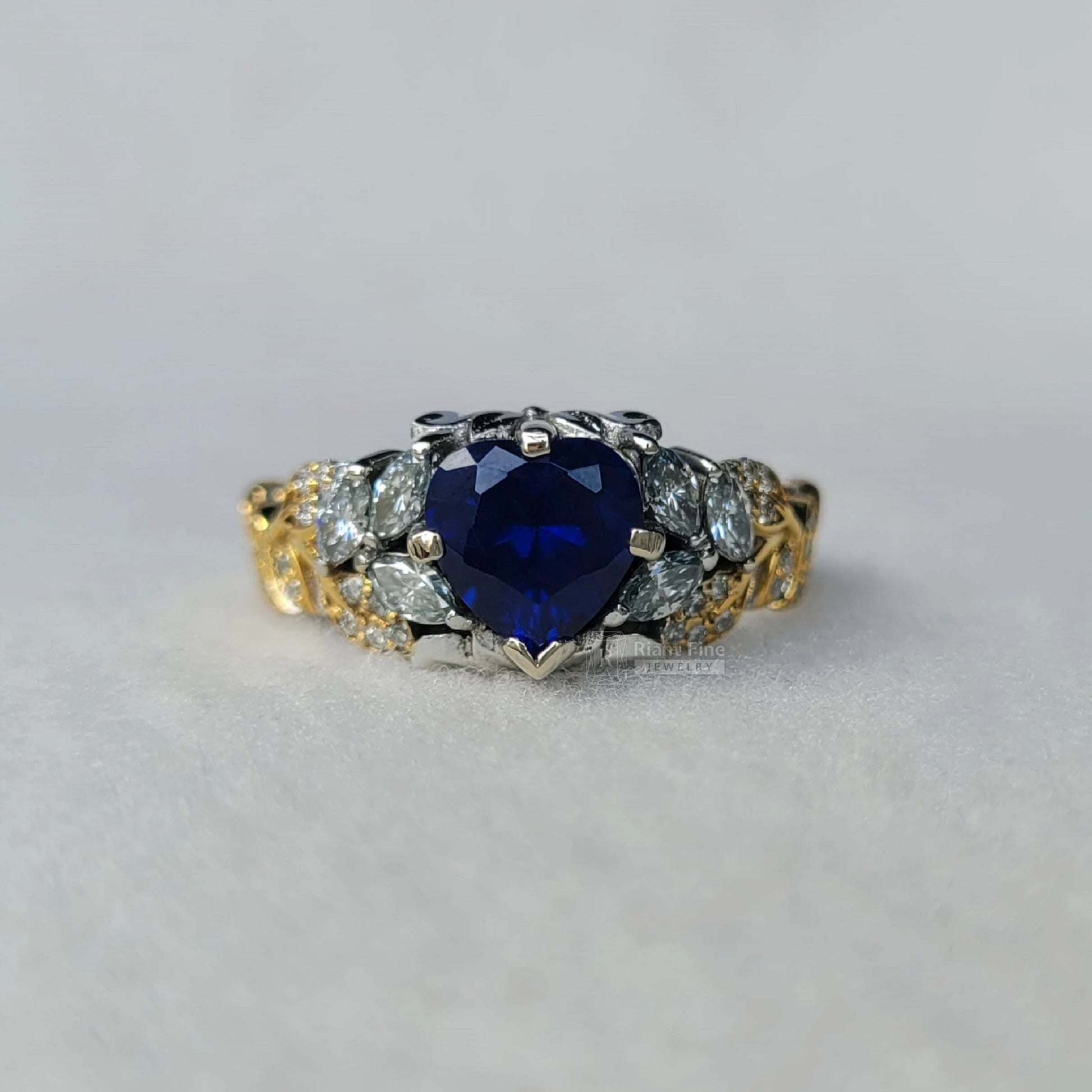 7 mm Heart Cut Blue Sapphire Engagement Ring in Gold - Riant Fine Jewelry LLC
