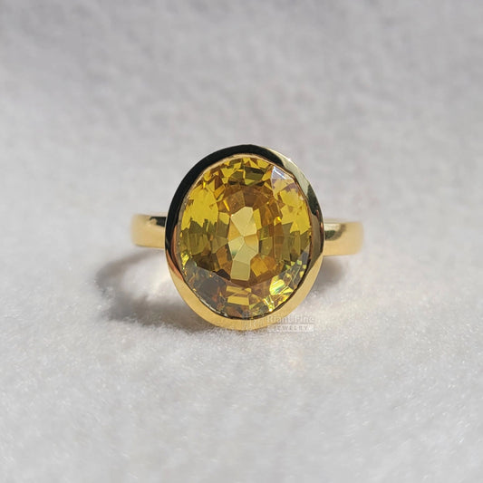 8 Ct Oval Cut Fancy Yellow Sapphire Bezel Engagement Ring - Riant Fine Jewelry LLC