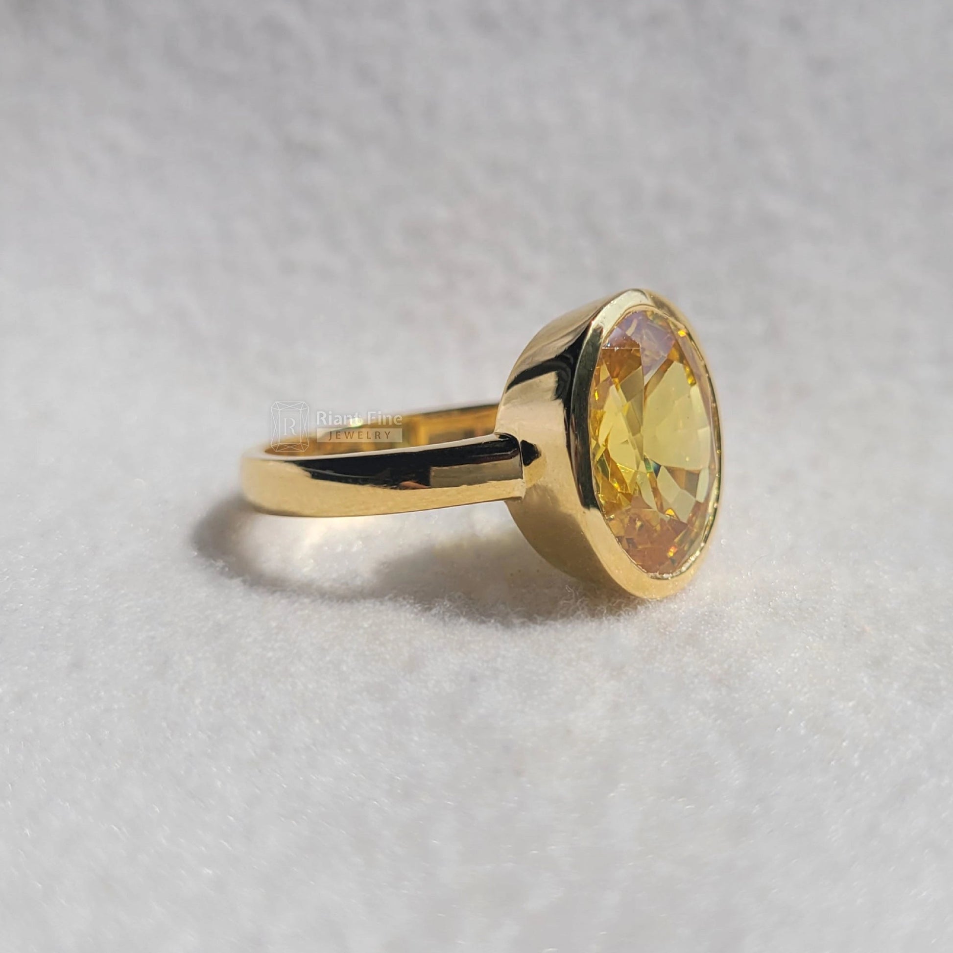 8 Ct Oval Cut Fancy Yellow Sapphire Bezel Engagement Ring - Riant Fine Jewelry LLC