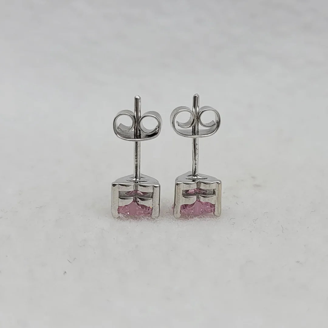 Pink gemstone heart stud earrings