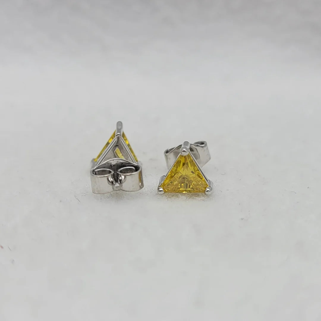 Triangle shaped yellow sapphire stud earrings