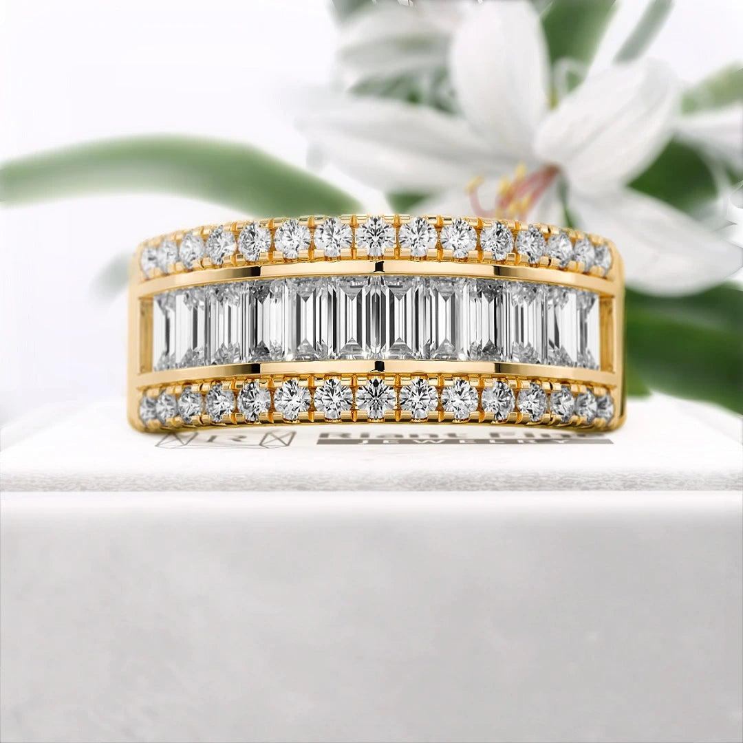 Baguette-Cut-Lab-Diamond-Eternity-Wedding-Band-Gold-Front-View