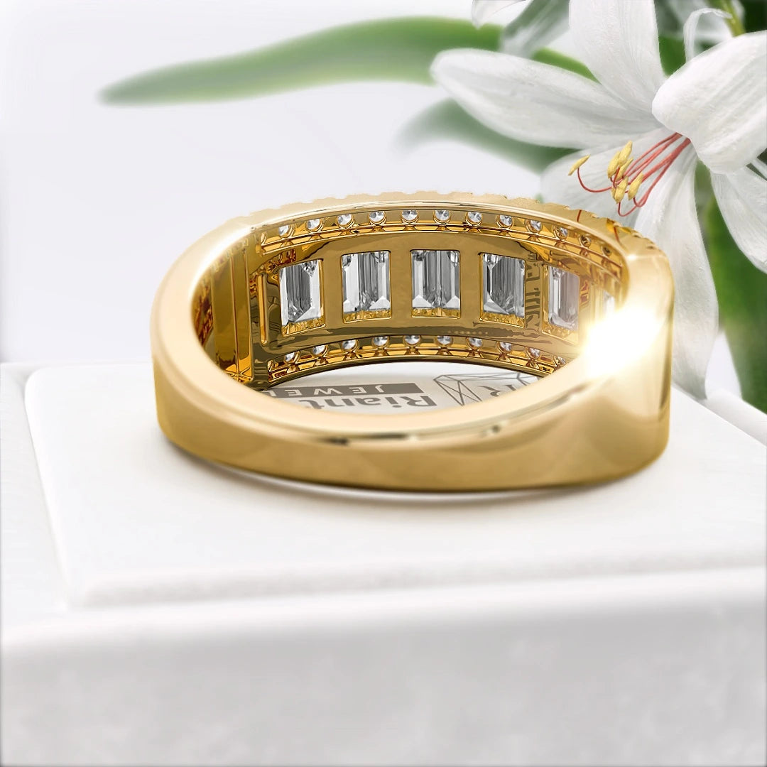 Baguette-Cut-Lab-Diamond-Eternity-Wedding-Band-Gold-Back-View