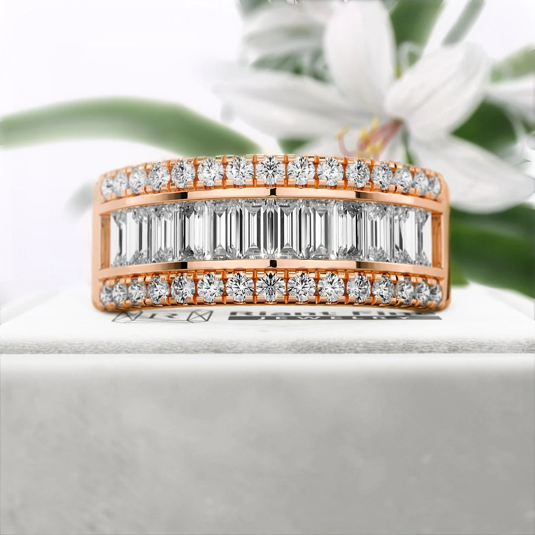 Baguette-Cut-Lab-Diamond-Eternity-Wedding-Band-Rose-Gold-Front-View