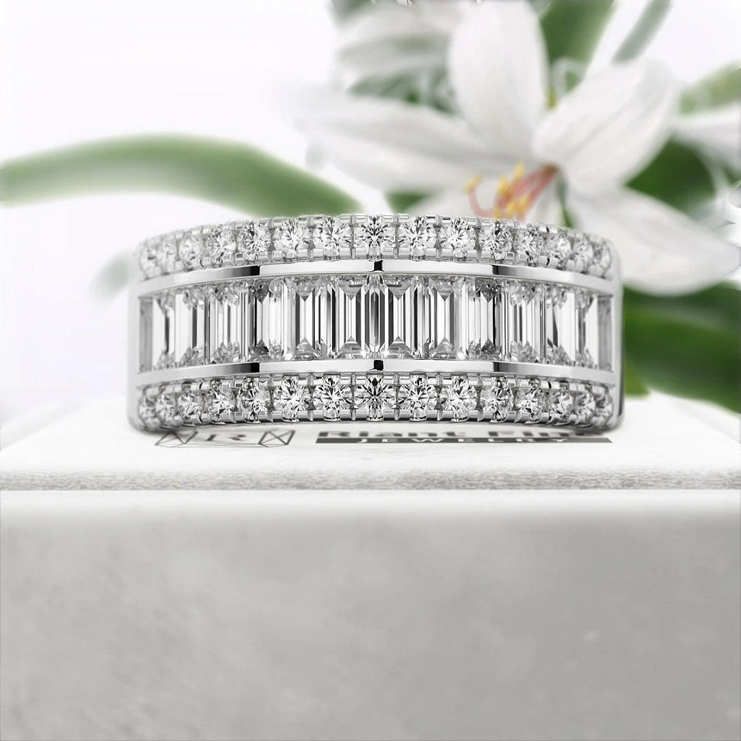 Baguette-Cut-Lab-Diamond-Eternity-Wedding-Band-White-Gold-Front-View