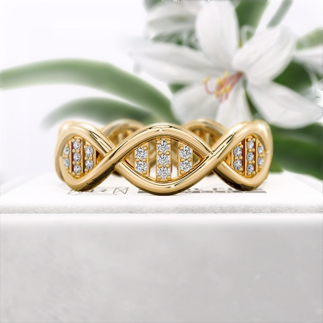 DNA-Style-Round-Lab-Grown-Diamond-Eternity-Ring-in-14K-Gold - Front View

