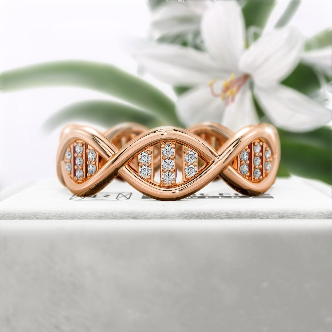 DNA-Style-Round-Lab-Grown-Diamond-Eternity-Ring-in-14K-Rose Gold - Front View
