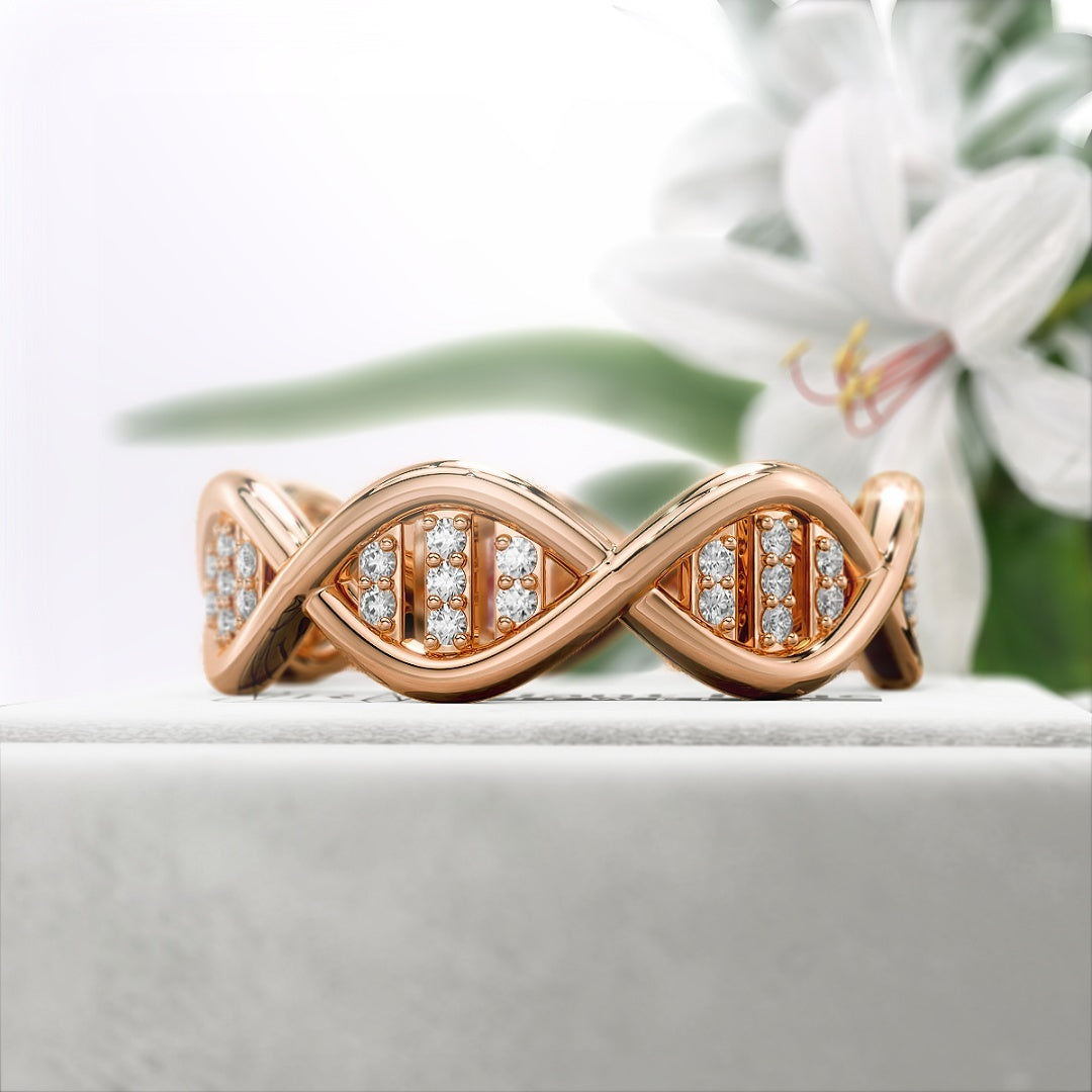 DNA-Style-Round-Lab-Grown-Diamond-Eternity-Ring-in-14K-Rose Gold - Side View
