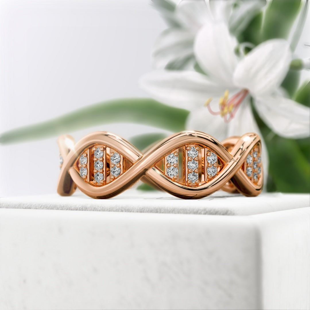 DNA-Style-Round-Lab-Grown-Diamond-Eternity-Ring-in-14K-Rose Gold - Diamond View
