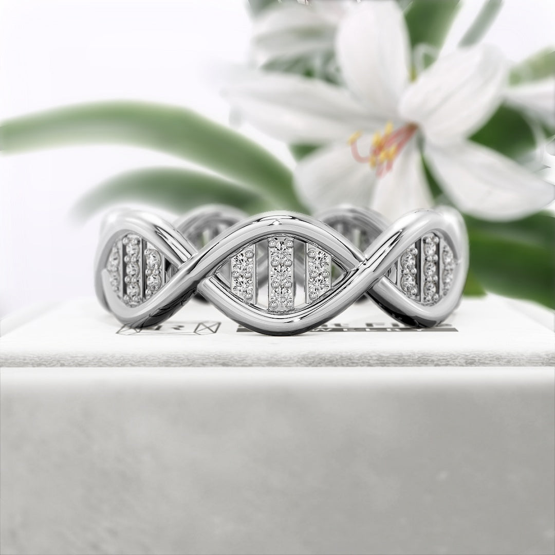 DNA-Style-Round-Lab-Grown-Diamond-Eternity-Ring-in-14K-White Gold - Side View
