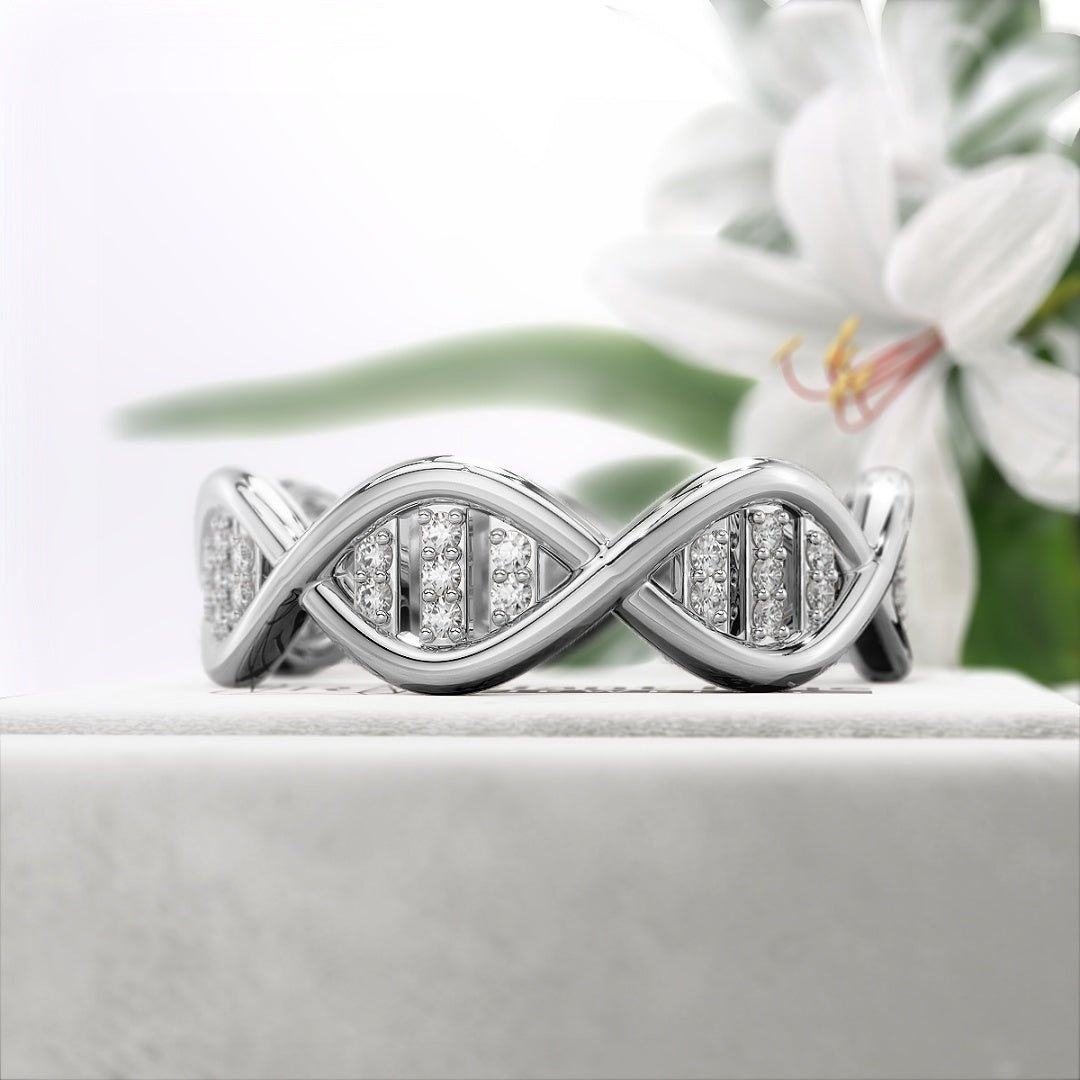 DNA-Style-Round-Lab-Grown-Diamond-Eternity-Ring-in-14K-White Gold - Front View
