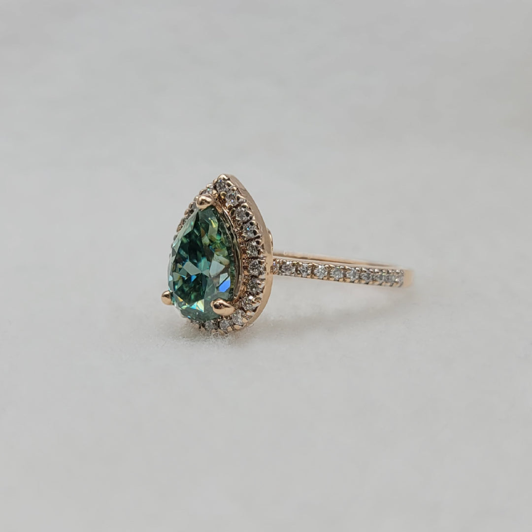 Elegant Cyan Blue Halo Engagement Ring for Women