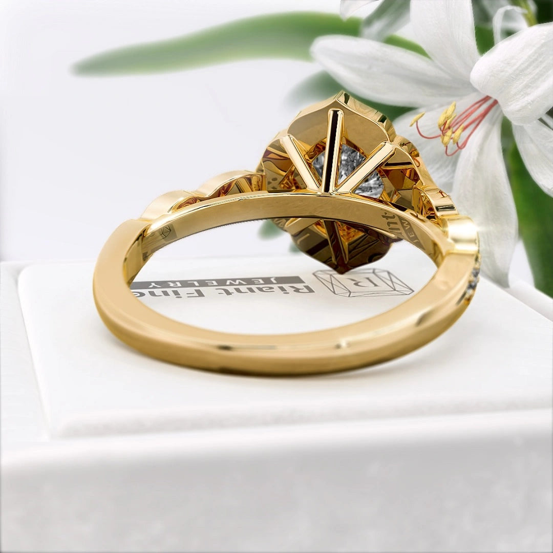 Flower-1-Ct-Cushion-Cut-Engagement-Ring-14K-Gold-Back-View