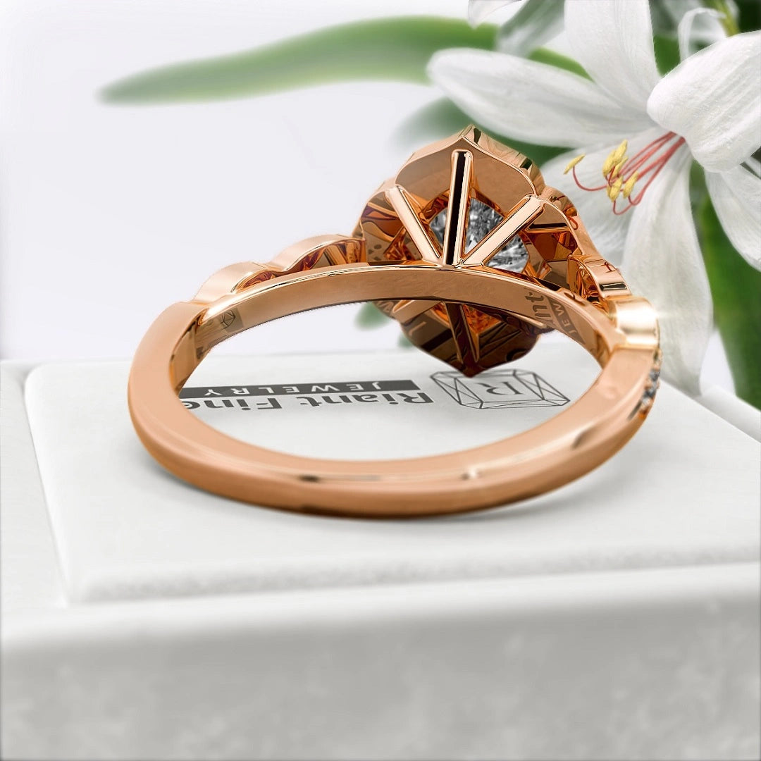 Flower-1-Ct-Cushion-Cut-Engagement-Ring-14K-Rose-Gold-Back-View
