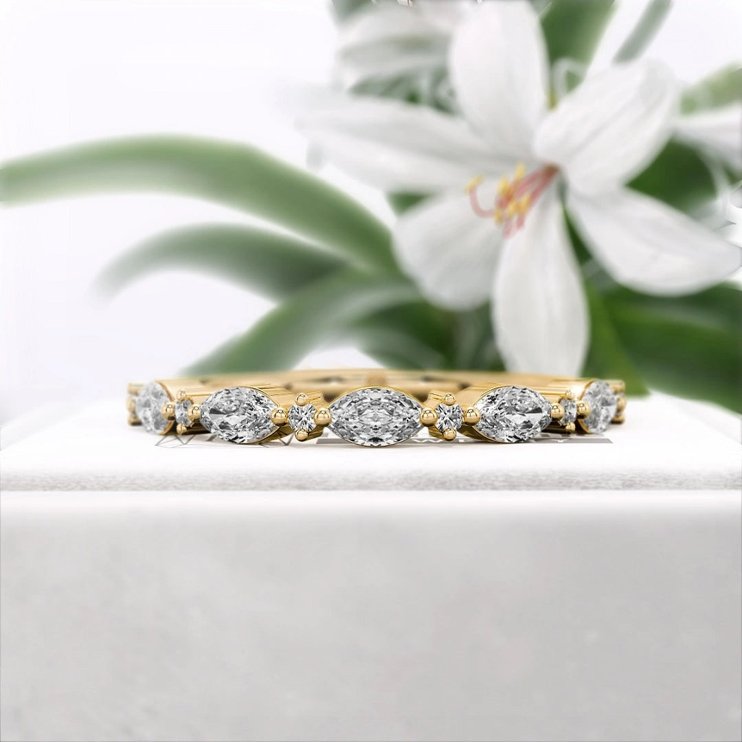 Marquise-Diamond-Lab-Grown-Eternity-Band-Gold-Front-View-1