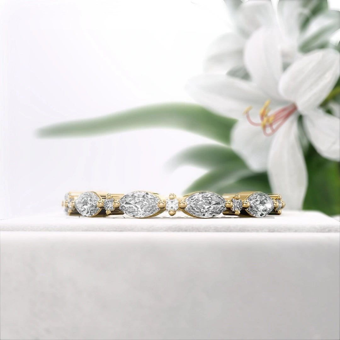Marquise-Diamond-Lab-Grown-Eternity-Band-Gold-Front-View-2