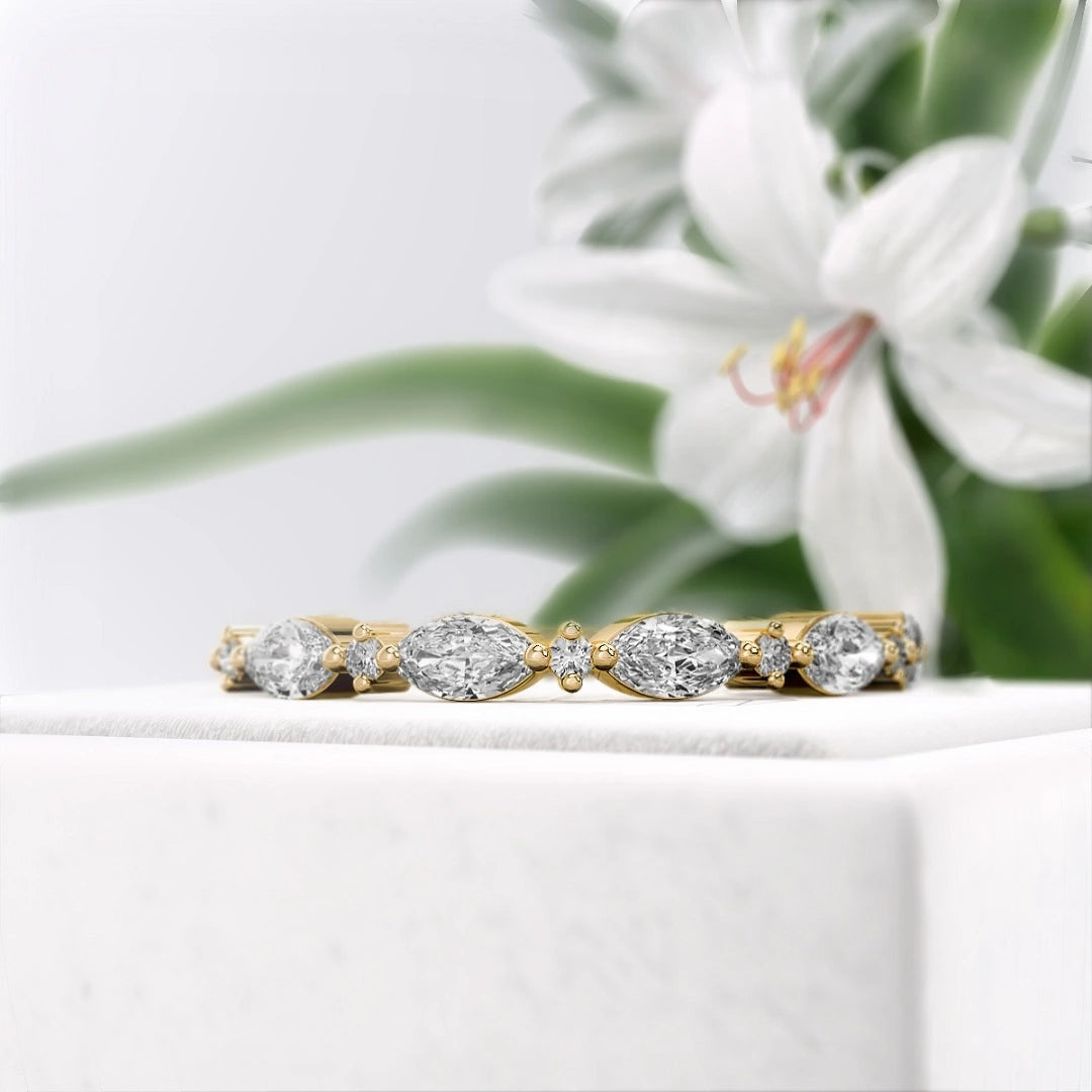 Marquise-Diamond-Lab-Grown-Eternity-Band-Gold-Front-View-3