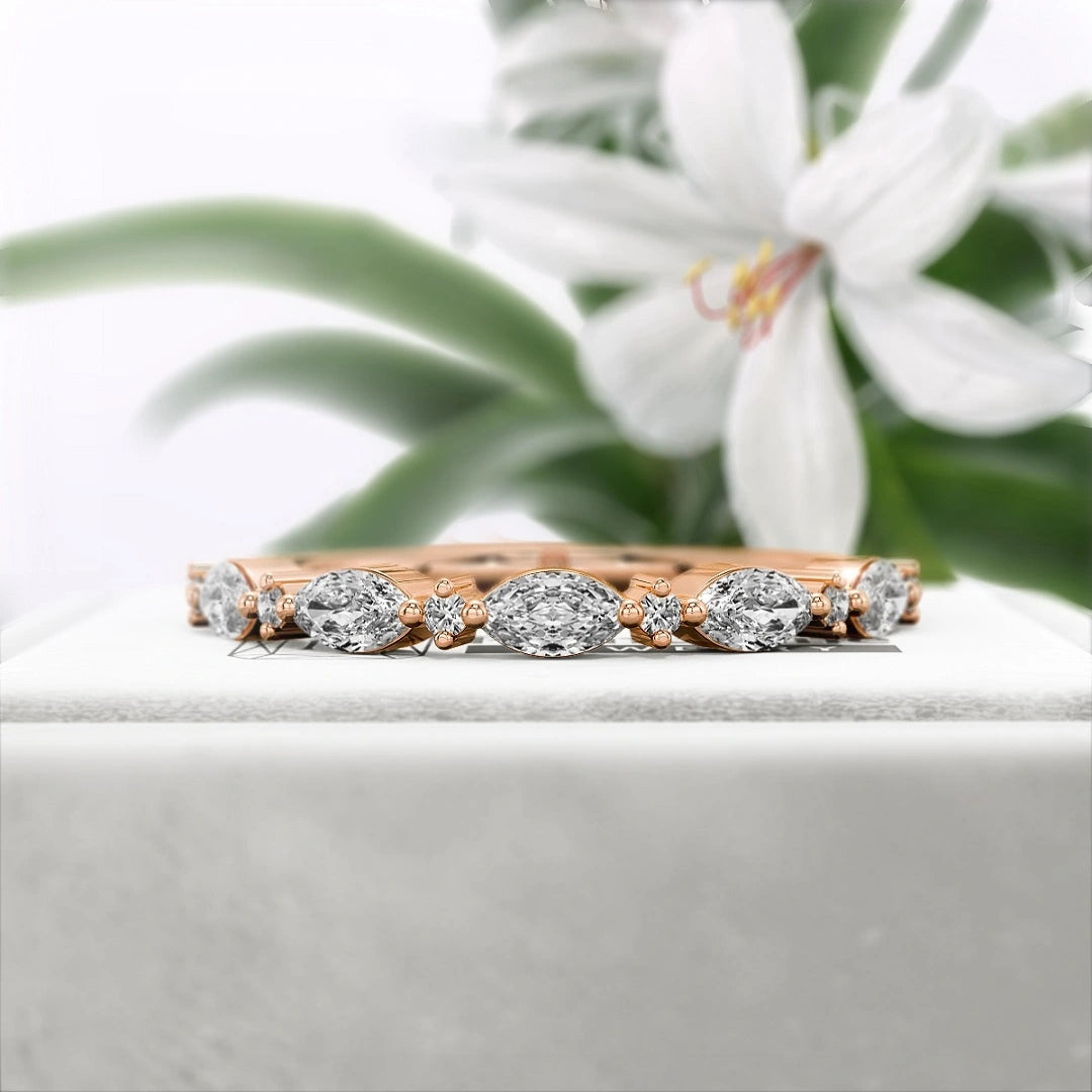 Marquise-Diamond-Lab-Grown-Eternity-Band-Rose-Gold-Front-View-1