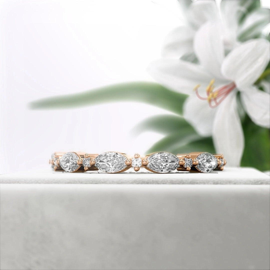 Marquise-Diamond-Lab-Grown-Eternity-Band-Rose-Gold-Front-View-2