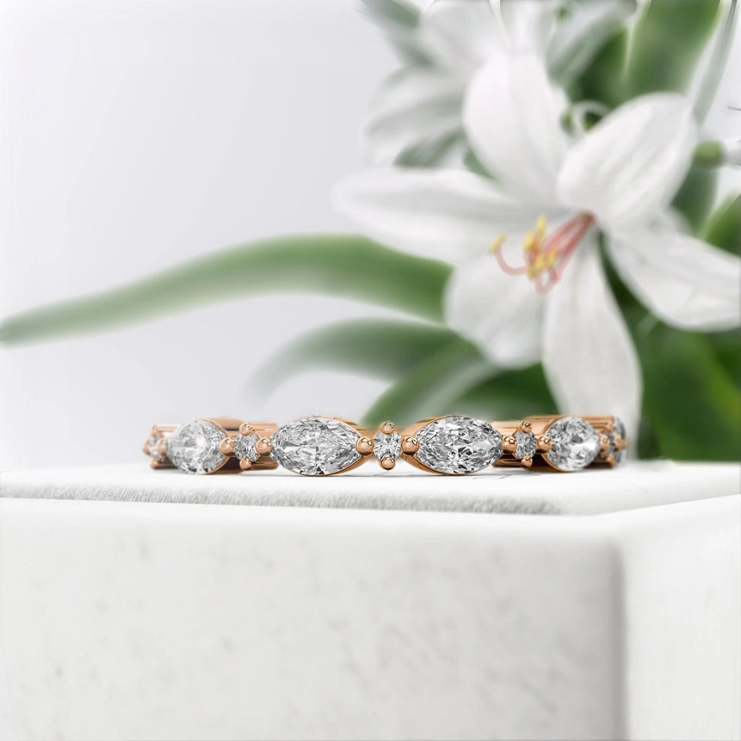 Marquise-Diamond-Lab-Grown-Eternity-Band-Rose-Gold-Front-View-3