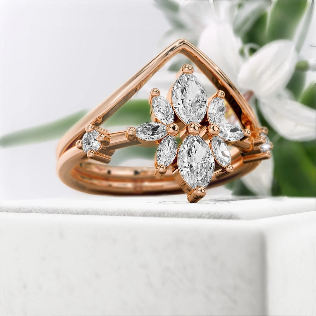 Rose-Gold-Marquise-Diamond-Wedding-Ring-Set - Diamond View