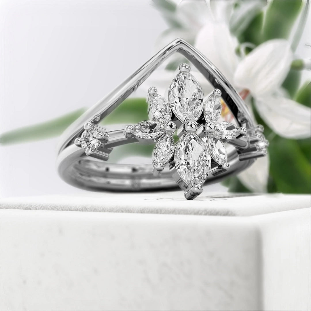 White-Gold-Marquise-Diamond-Wedding-Ring-Set - Diamond View
