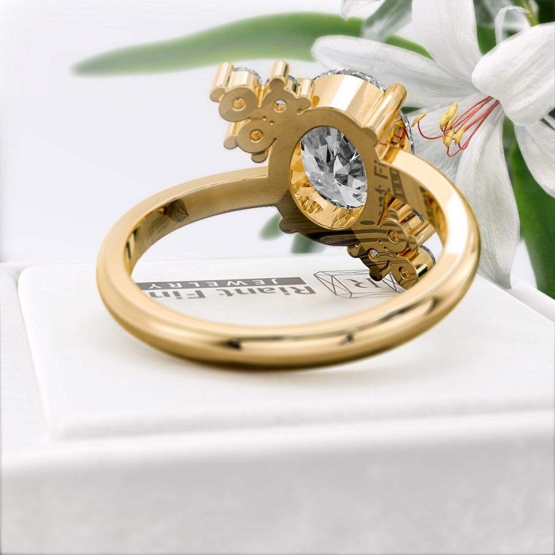 Oval-cut-Lab-Grown-Diamond-Cluster-Engagement-Ring-Gold - Back View