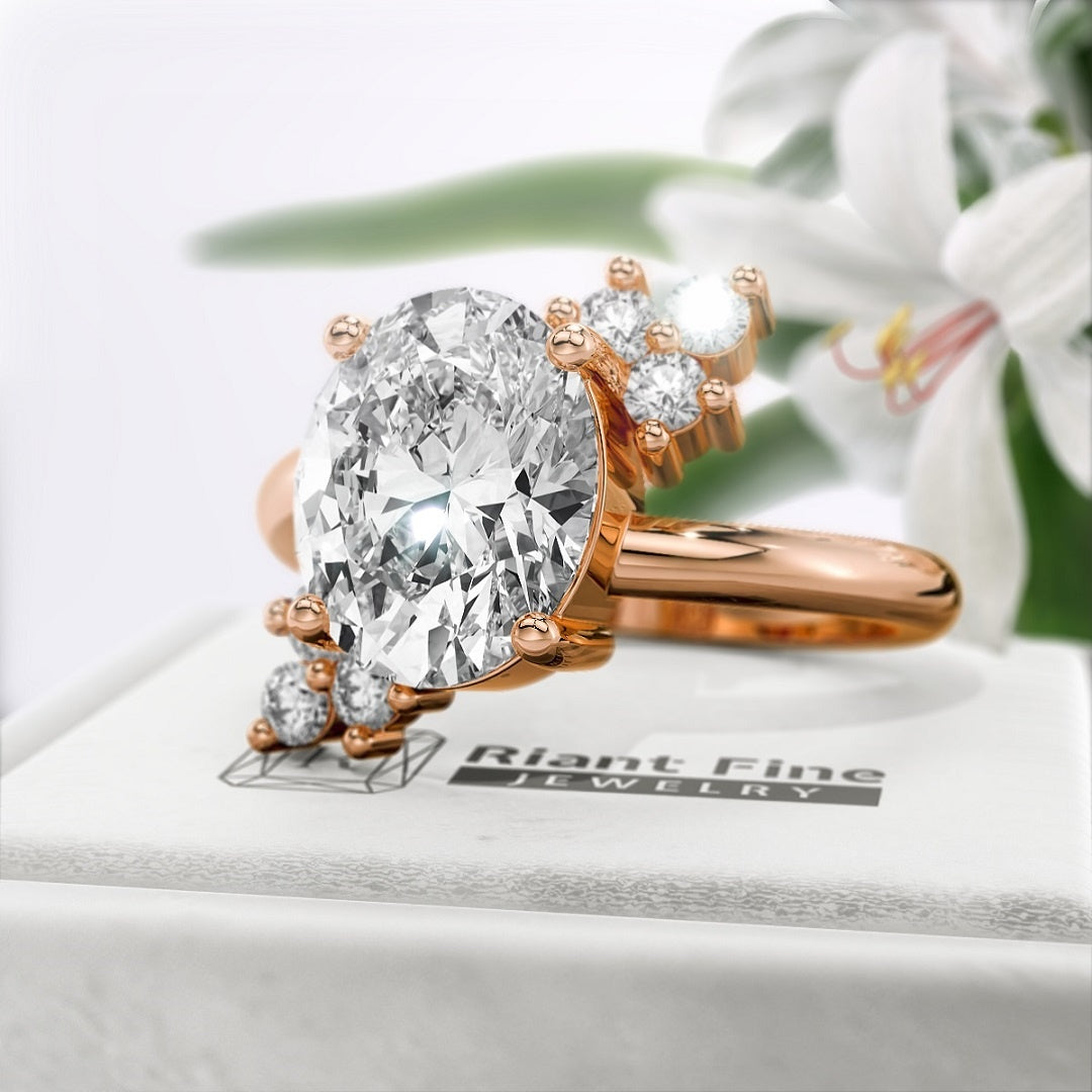 Oval-cut-Lab-Grown-Diamond-Cluster-Engagement-Ring-Rose Gold - Diamond View