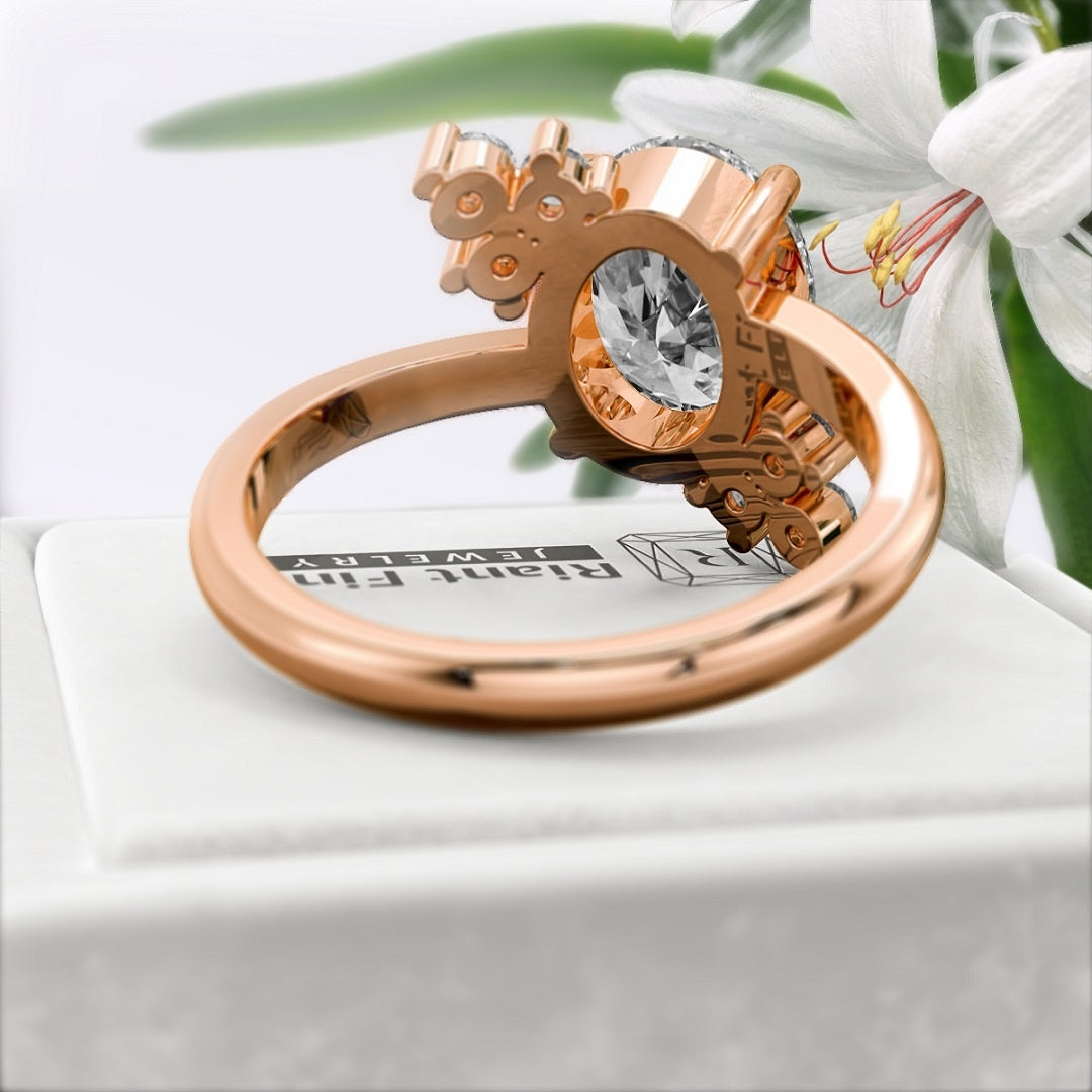 Oval-cut-Lab-Grown-Diamond-Cluster-Engagement-Ring-Rose Gold - Back View