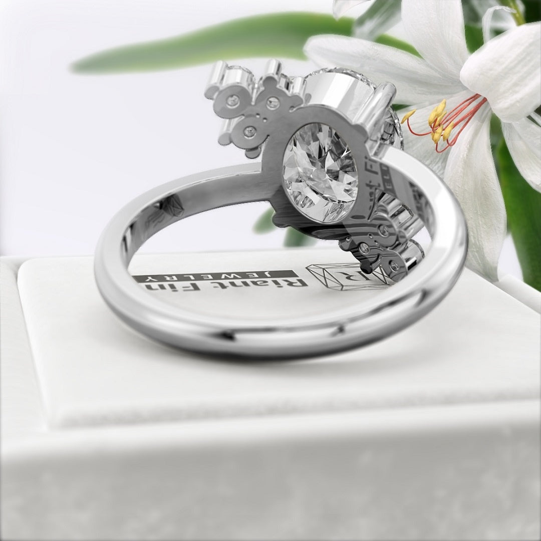 Oval-cut-Lab-Grown-Diamond-Cluster-Engagement-Ring-White Gold - Back View