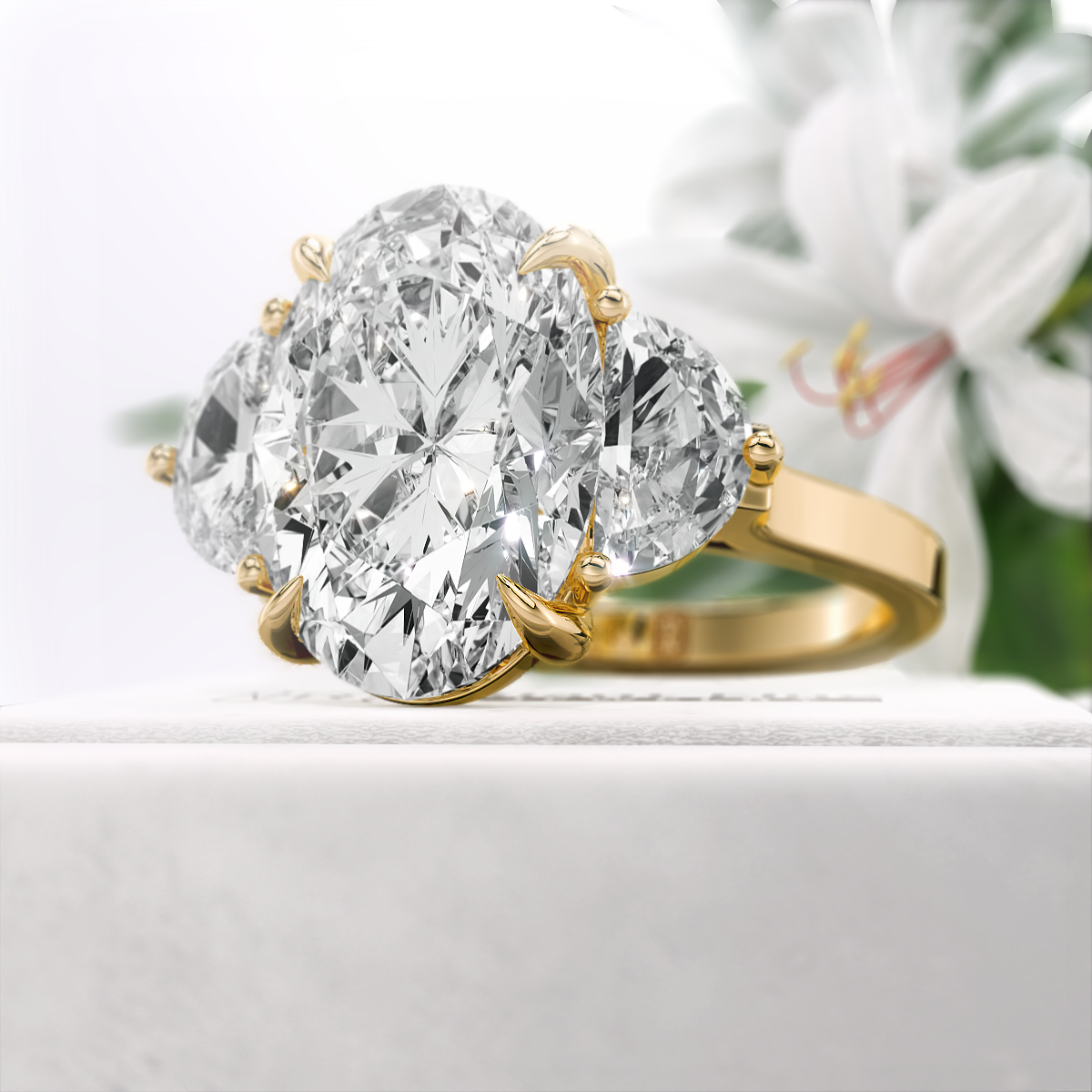 Oval-Cut-Moissanite-Three-Stone-Engagement-Ring-Gold-Side-View