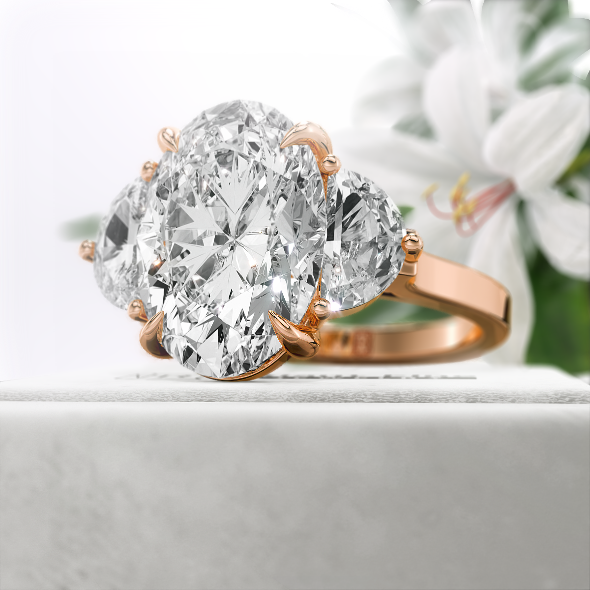 Oval-Cut-Moissanite-Three-Stone-Engagement-Ring-Rose-Gold-Side-View