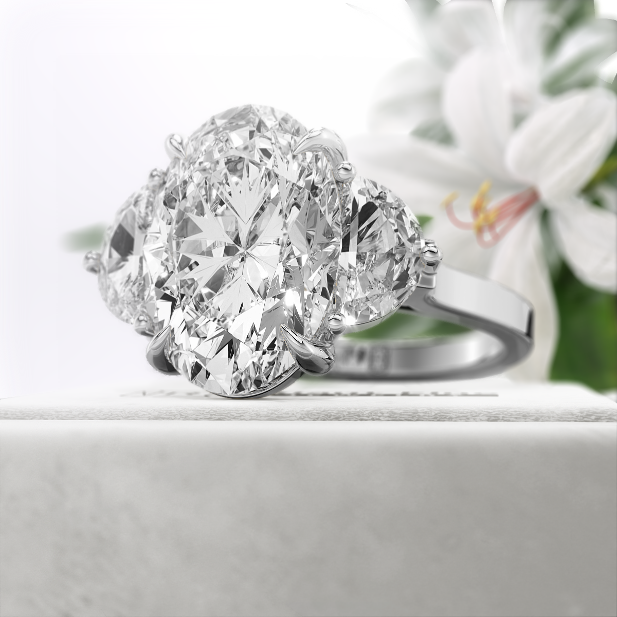 Oval-Cut-Moissanite-Three-Stone-Engagement-Ring-White-Gold-Side-View