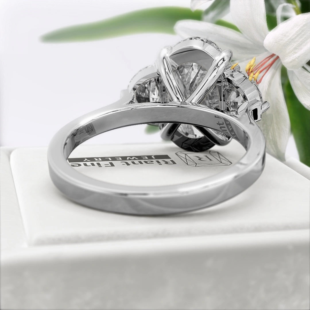 Oval-Cut-Moissanite-Three-Stone-Engagement-Ring-In-14K-White-Gold-
Back view