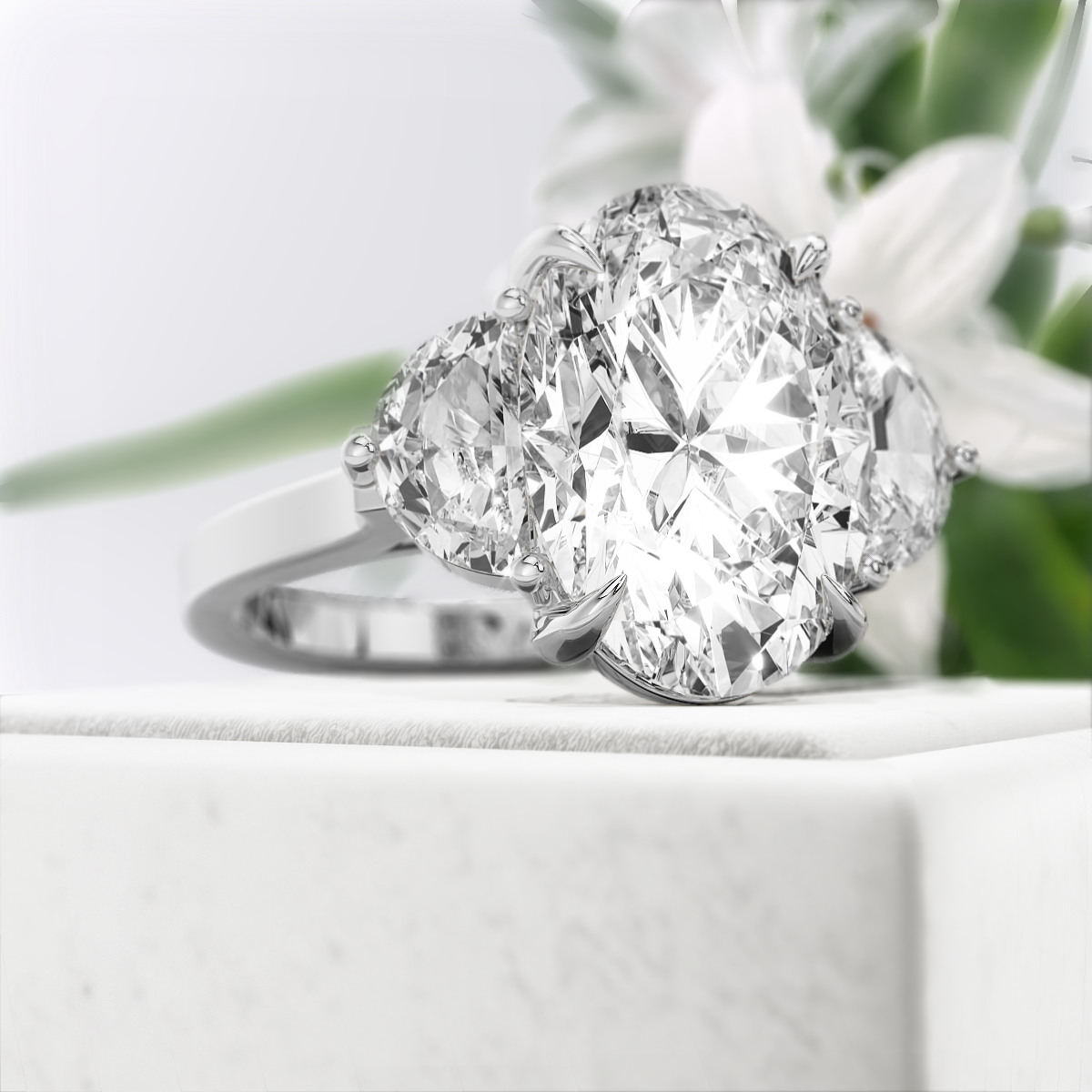 Oval-Cut-Moissanite-Three-Stone-Engagement-Ring-White-Gold-Diamond-View